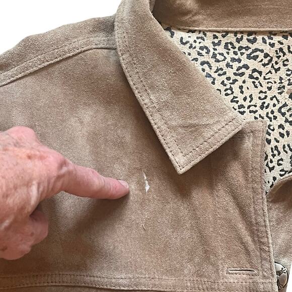 Reversible Suede Animal Print Brown Chore Coat Shacket Size Large Tan Chico's - Picture 13 of 13